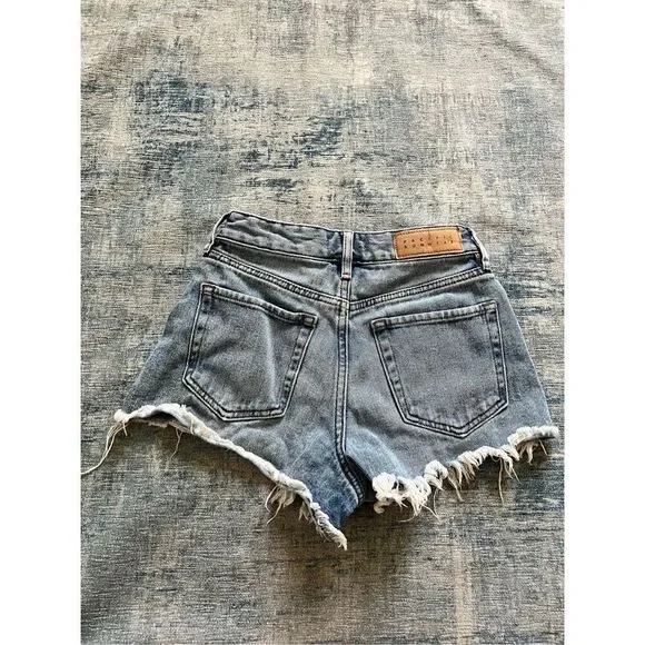 PacSun Light Blue Distressed High Rise Festival Denim Shorts 23" - Picture 2 of 7
